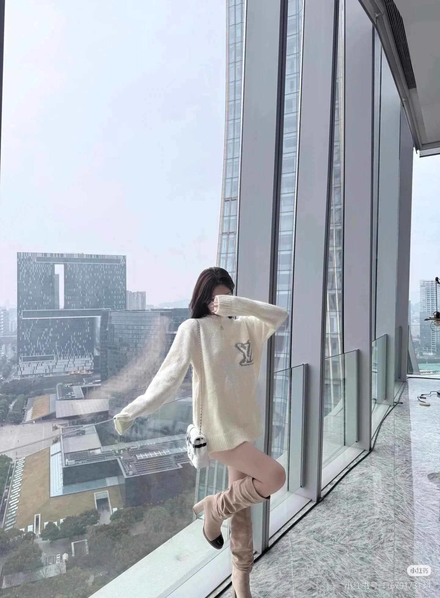 Louis Vuitton front and rear logo jacquard sweater